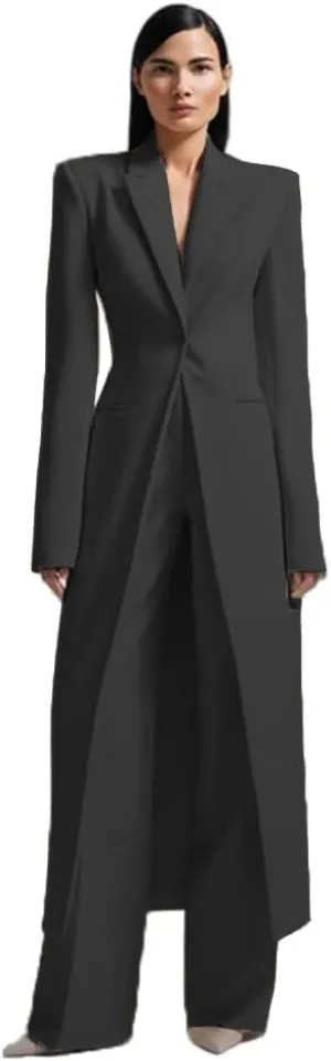 HZUOU Women's Long 2 Piece Suit Jacket Pants Slim Fit 1 Button High Street Luxury Womens Clothing Pant Set HZH17