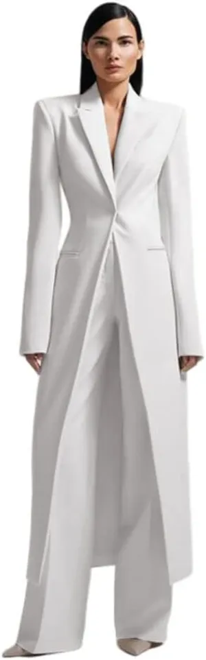 HZUOU Women's Long 2 Piece Suit Jacket Pants Slim Fit 1 Button High Street Luxury Womens Clothing Pant Set HZH17