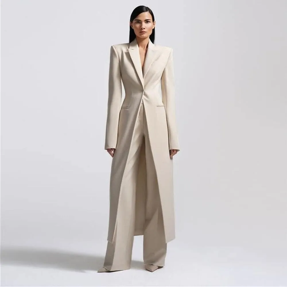 HZUOU Women's Long 2 Piece Suit Jacket Pants Slim Fit 1 Button High Street Luxury Womens Clothing Pant Set HZH17