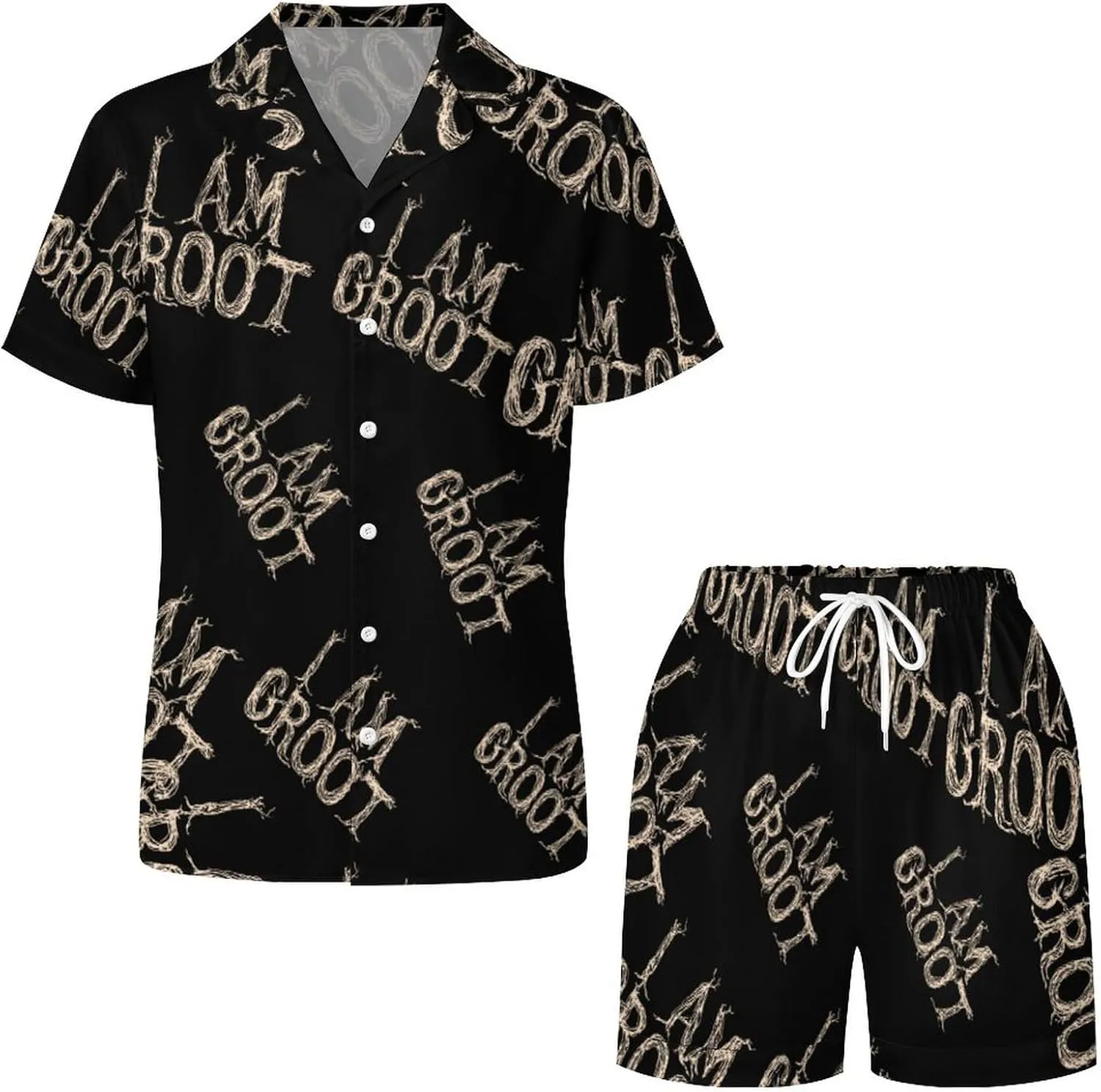 I Am Groot 2 Pcs Womens Pajama Short Sleeve Sleepwear Tops & Shorts Sets Satin Loungewear