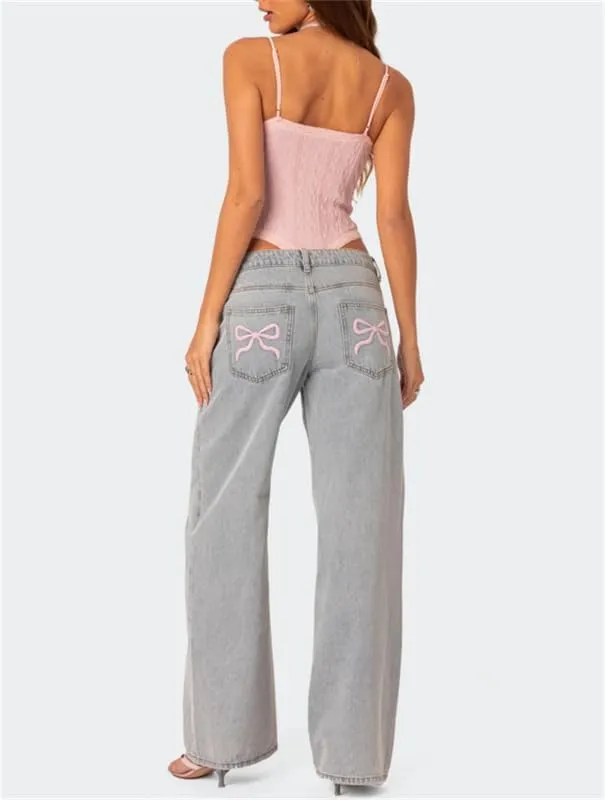 Indie Aesthetics Jeans for Women Gothic Punk Wide Leg Long Length Denim Pants Y2k Loose Casual Jeans Streetwear