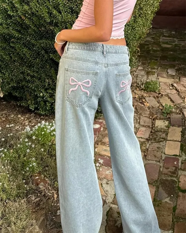 Indie Aesthetics Jeans for Women Gothic Punk Wide Leg Long Length Denim Pants Y2k Loose Casual Jeans Streetwear
