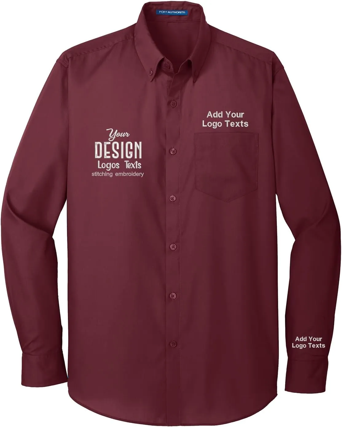 INK STITCH Men W100 Custom Personalized Embroidery Add Logo Texts Easy Care Long Sleeve Dress Buttondown Shirts