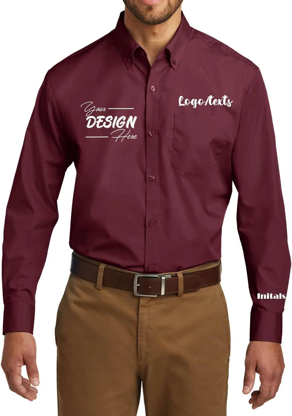 INK STITCH Men W100 Custom Personalized Embroidery Add Logo Texts Easy Care Long Sleeve Dress Buttondown Shirts