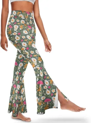Irisjudy Women High Waist Flare Pants Morpho Butterfly Tummy Control Bell Bottom Trousers Damask Floral Office Casual Pants