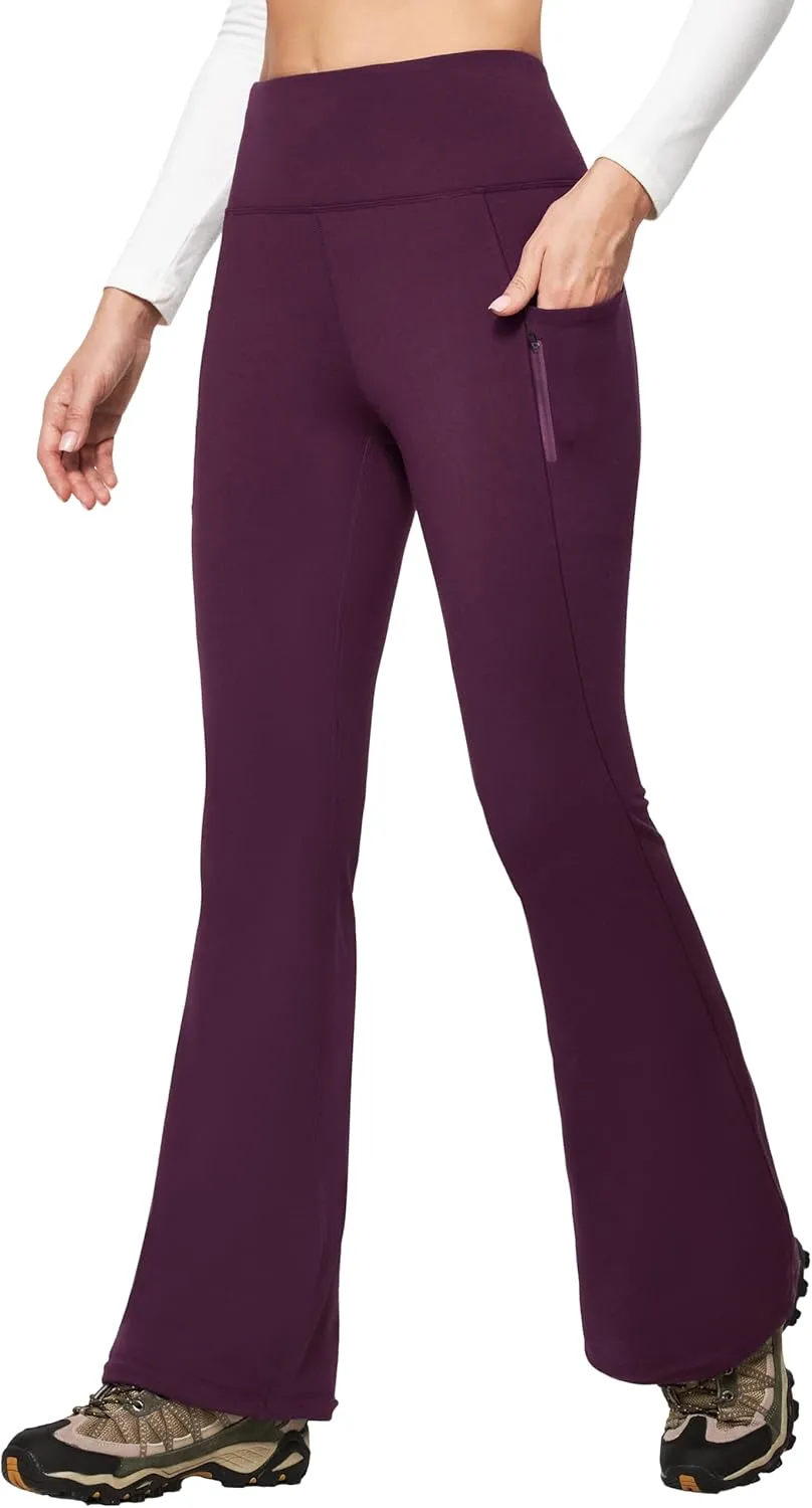 IUGA Fleece Lined Pants Women Water Resistant Hiking Pants Winter Flare Leggings with Pockets Bootcut Thermal