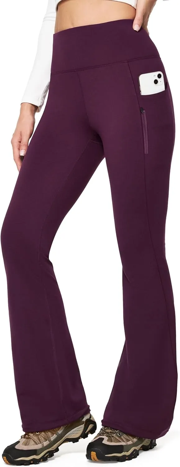 IUGA Fleece Lined Pants Women Water Resistant Hiking Pants Winter Flare Leggings with Pockets Bootcut Thermal