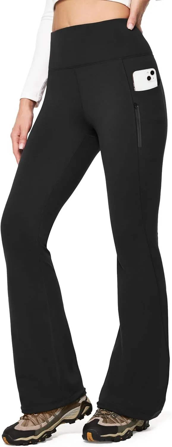 IUGA Fleece Lined Pants Women Water Resistant Hiking Pants Winter Flare Leggings with Pockets Bootcut Thermal