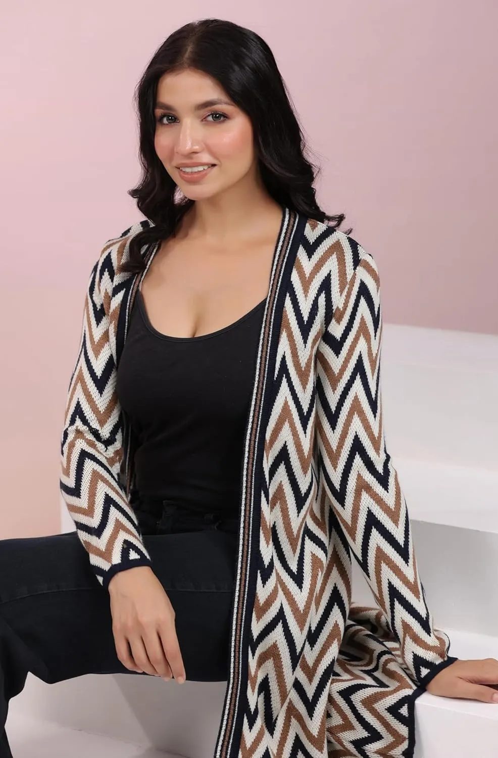 Janasya Open Front Long Cardigan Sweater Long Sleeve Winter wear Cardigan for Women
