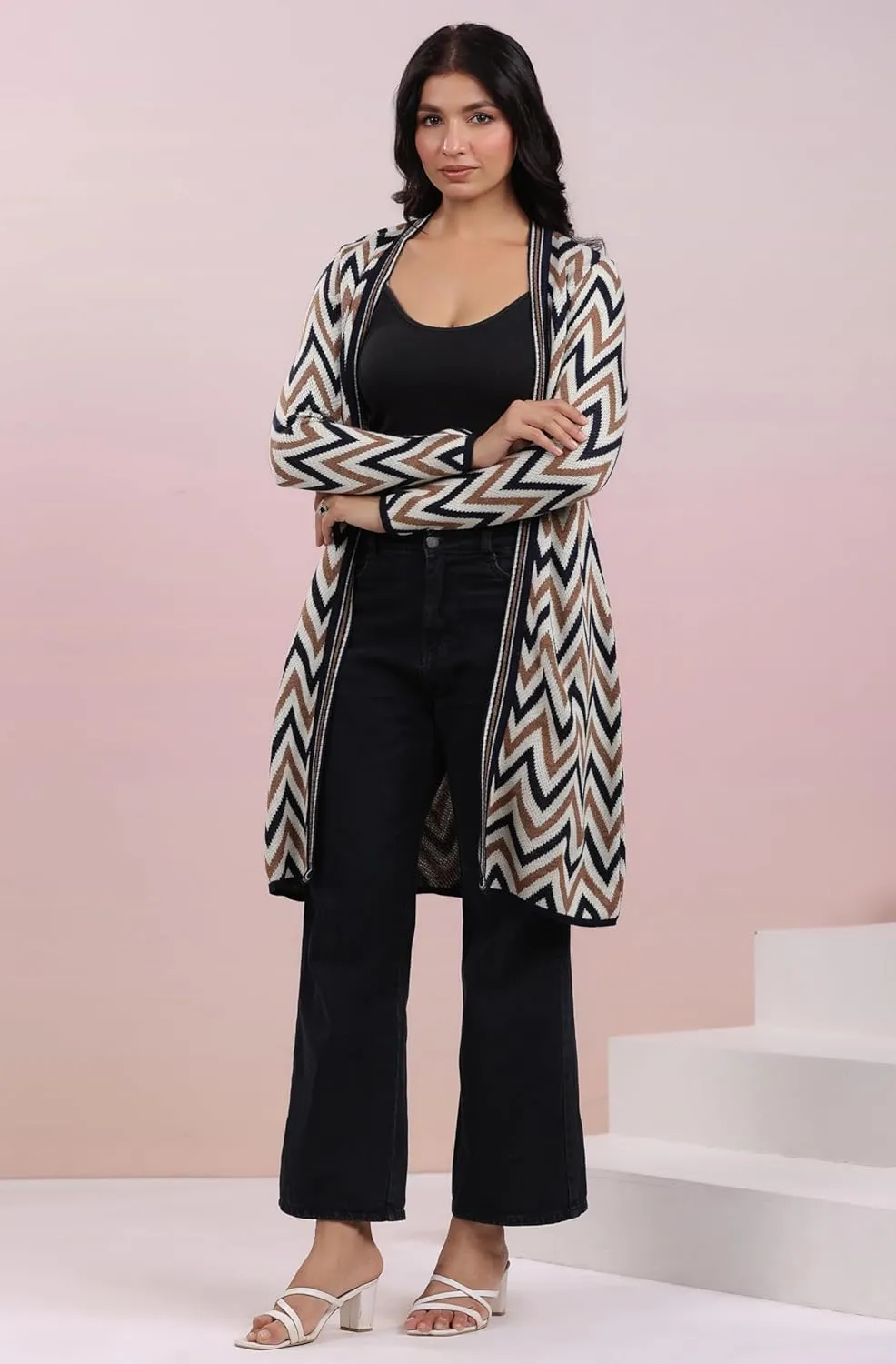 Janasya Open Front Long Cardigan Sweater Long Sleeve Winter wear Cardigan for Women