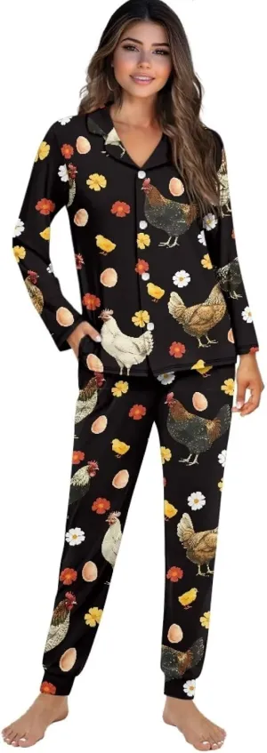 JEOCODY Pajamas Womens Lounge Set Soft Button Down Long Sleeve Pajama Sets Casual Sleepwear