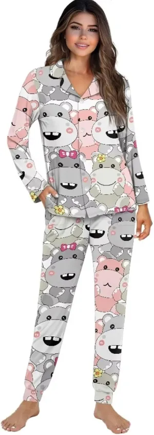 JEOCODY Pajamas Womens Lounge Set Soft Button Down Long Sleeve Pajama Sets Casual Sleepwear