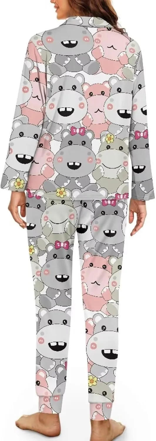 JEOCODY Pajamas Womens Lounge Set Soft Button Down Long Sleeve Pajama Sets Casual Sleepwear