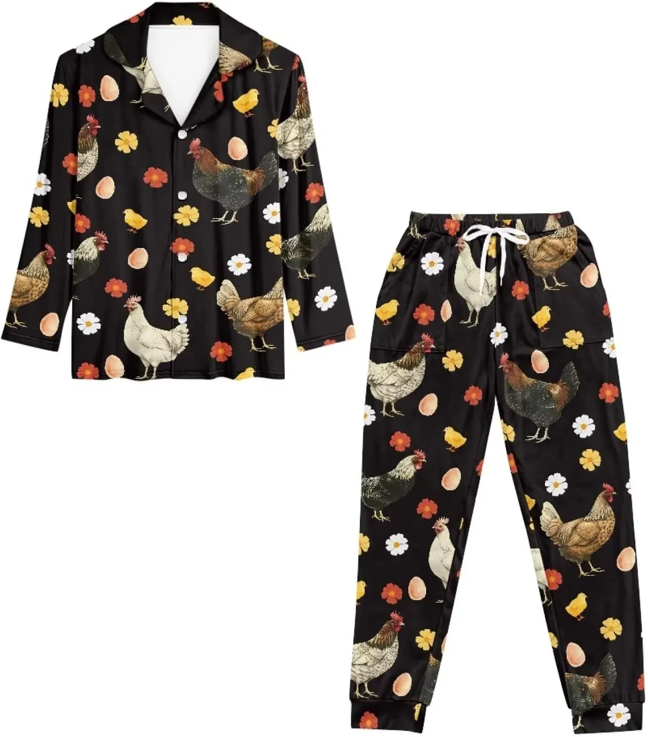 JEOCODY Pajamas Womens Lounge Set Soft Button Down Long Sleeve Pajama Sets Casual Sleepwear
