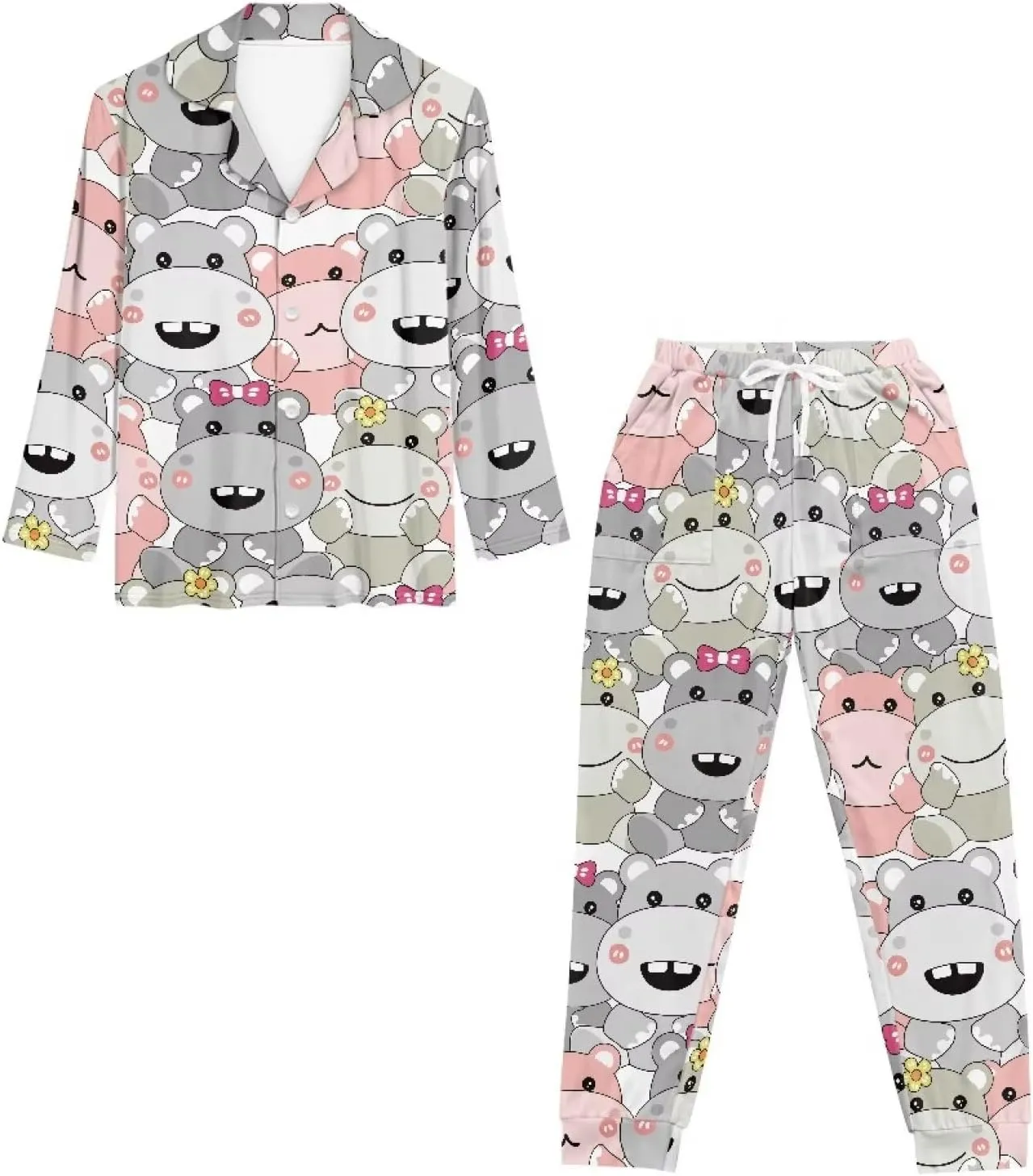 JEOCODY Pajamas Womens Lounge Set Soft Button Down Long Sleeve Pajama Sets Casual Sleepwear