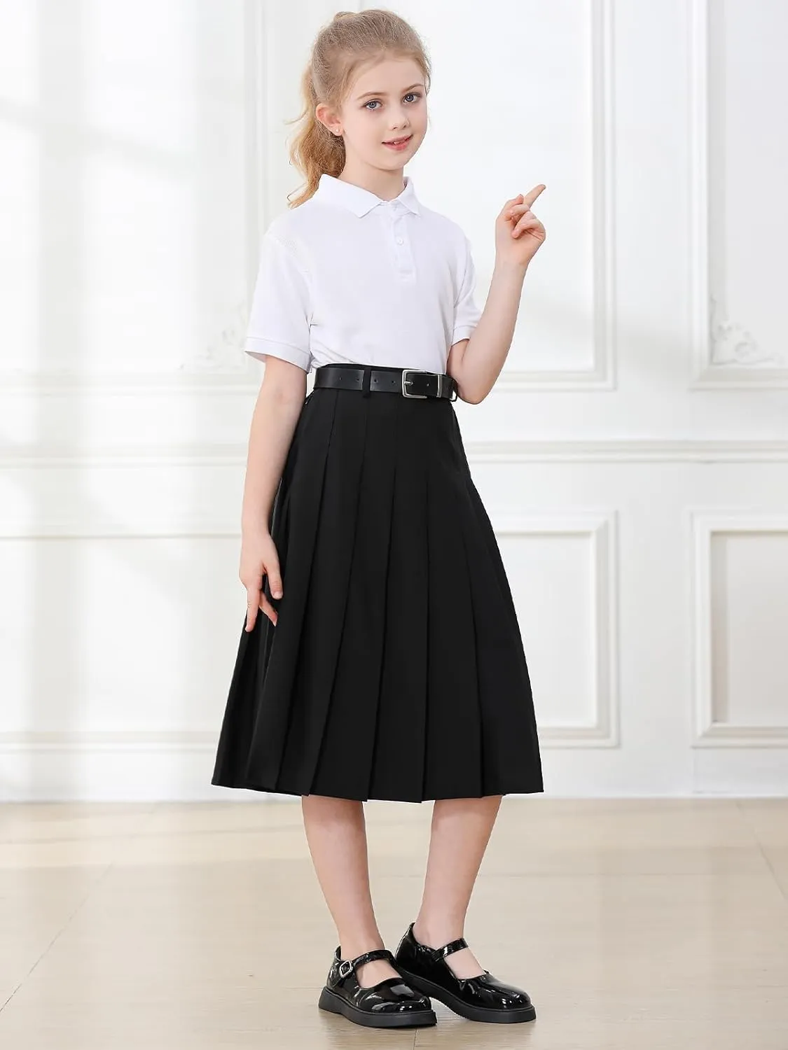 Joe Wenko Girls Womens High Waist Pleated Long Skirt with Pockets