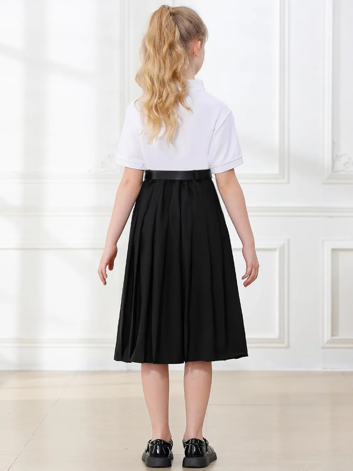 Joe Wenko Girls Womens High Waist Pleated Long Skirt with Pockets