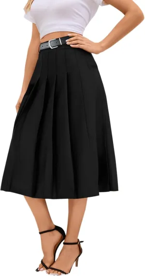 Joe Wenko Girls Womens High Waist Pleated Long Skirt with Pockets