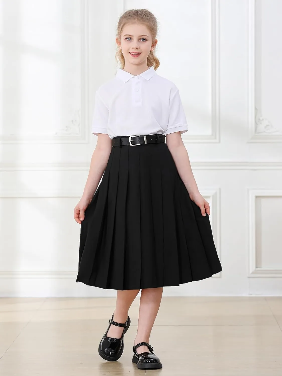 Joe Wenko Girls Womens High Waist Pleated Long Skirt with Pockets