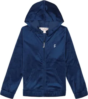 Juicy Couture Girls' Long Sleeve Plush Velour Full Zip Hoodie Sweatshirt with Front Pockets