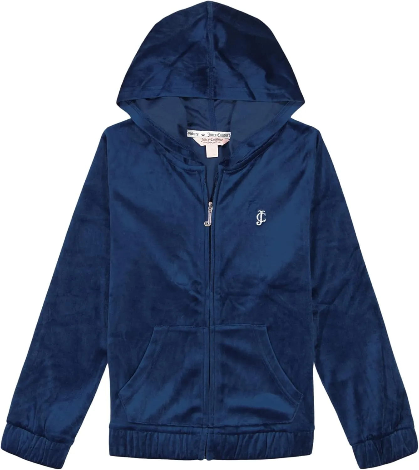 Juicy Couture Girls' Long Sleeve Plush Velour Full Zip Hoodie Sweatshirt with Front Pockets