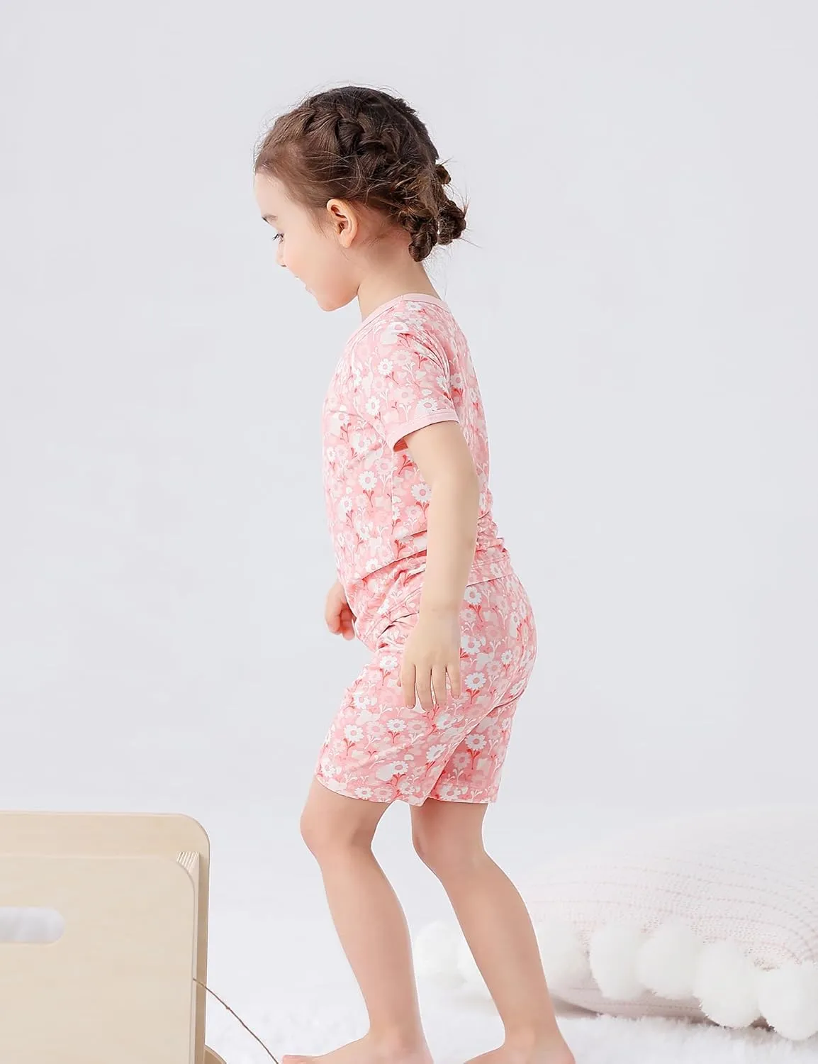 JunNeng Rayon from Bamboo Toddler Girl Pajamas, Baby Snug fit Short Sleeve 2-Piece Summer Sleepwear
