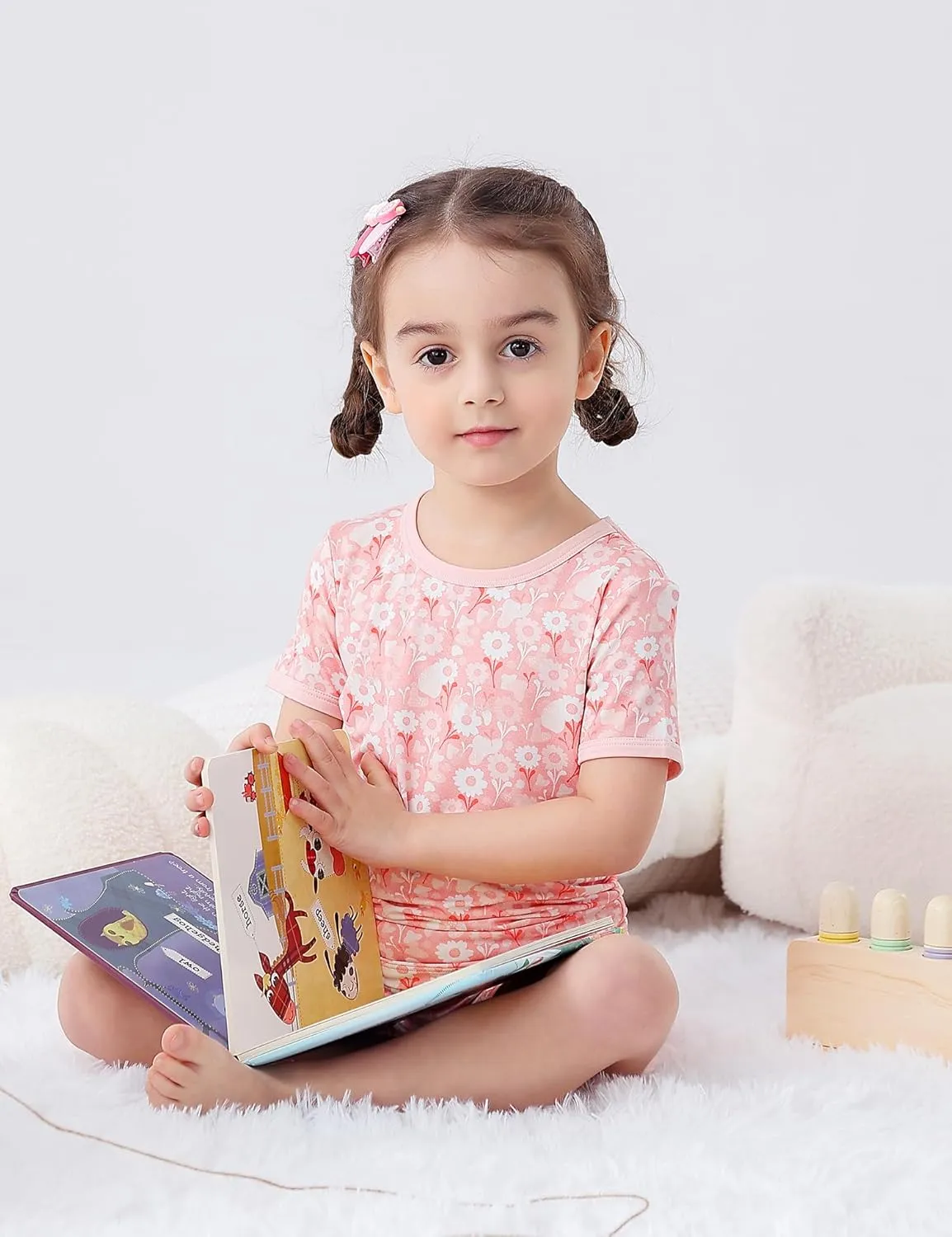JunNeng Rayon from Bamboo Toddler Girl Pajamas, Baby Snug fit Short Sleeve 2-Piece Summer Sleepwear
