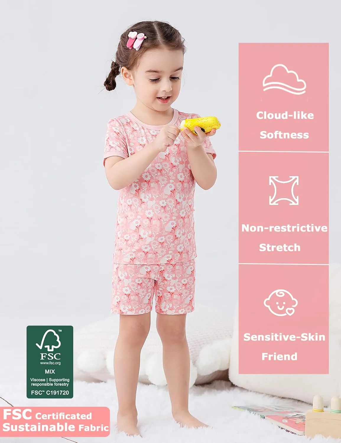 JunNeng Rayon from Bamboo Toddler Girl Pajamas, Baby Snug fit Short Sleeve 2-Piece Summer Sleepwear