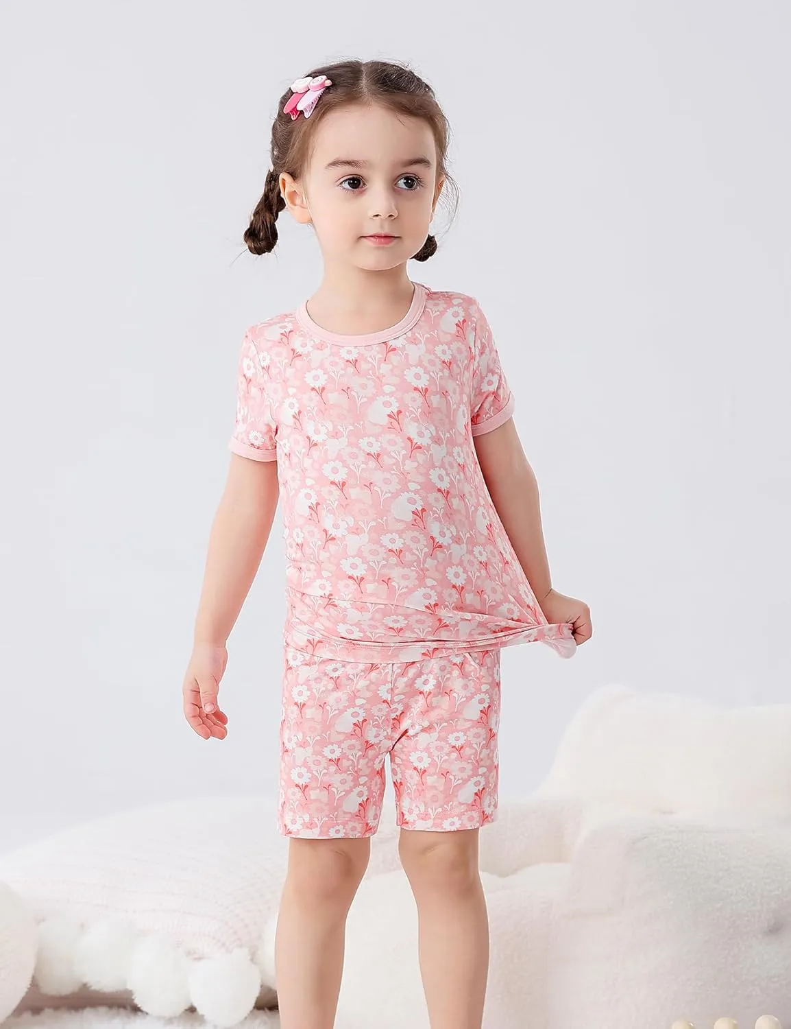 JunNeng Rayon from Bamboo Toddler Girl Pajamas, Baby Snug fit Short Sleeve 2-Piece Summer Sleepwear