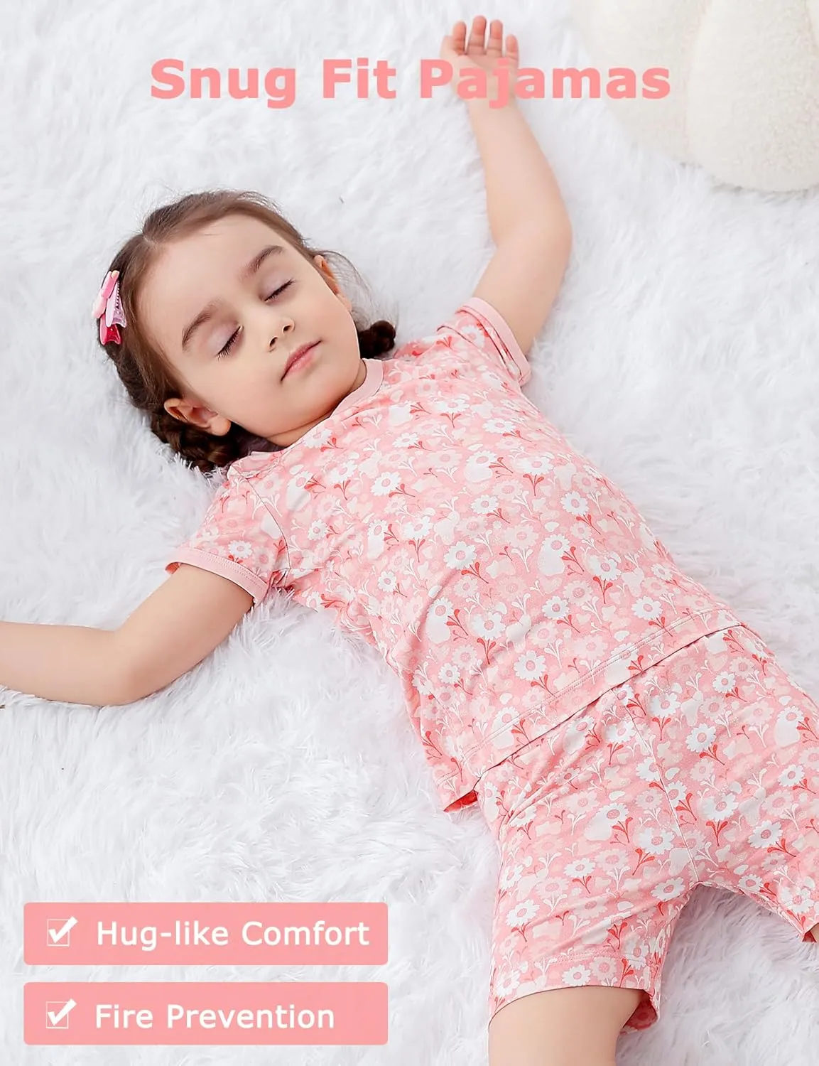JunNeng Rayon from Bamboo Toddler Girl Pajamas, Baby Snug fit Short Sleeve 2-Piece Summer Sleepwear