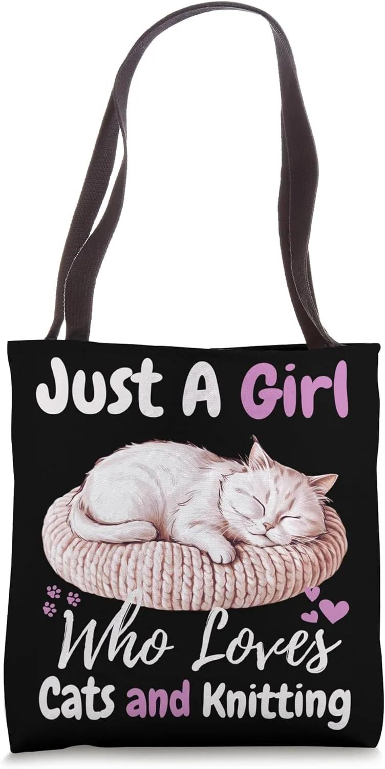 Just A Girl Who Loves Cats And Knitting For Cat Lover Tote Bag