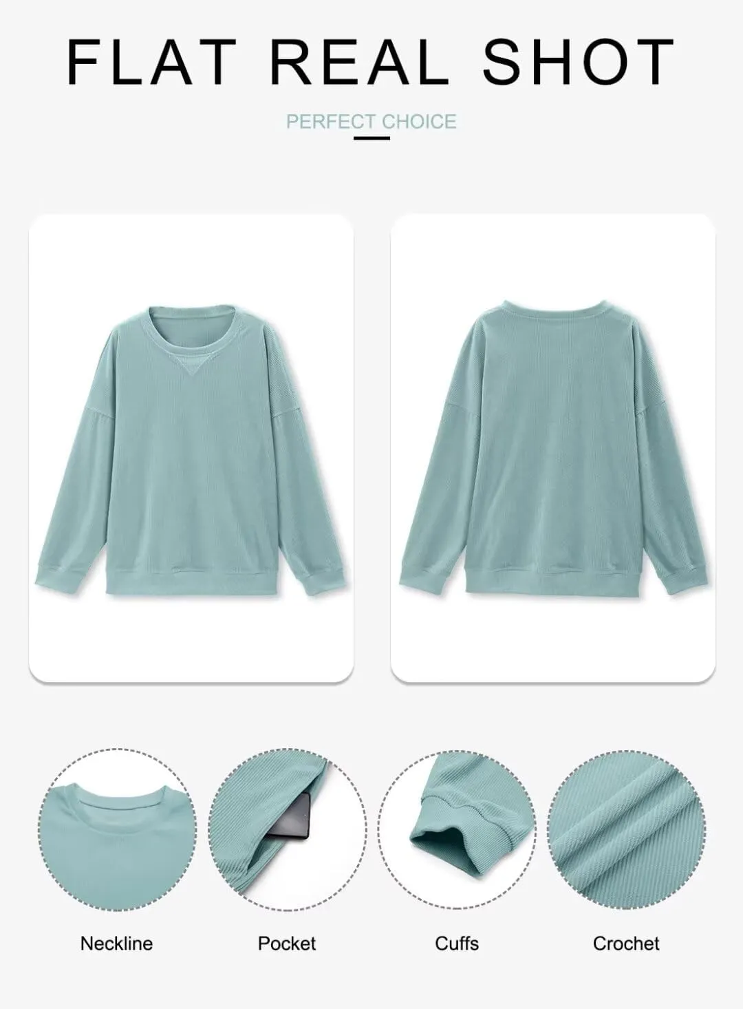 KISSMODA Womens Casual Long Sleeve Sweatshirts Color Block/Solid Tops Corduroy Crewneck Tunic Pullover with Pockets