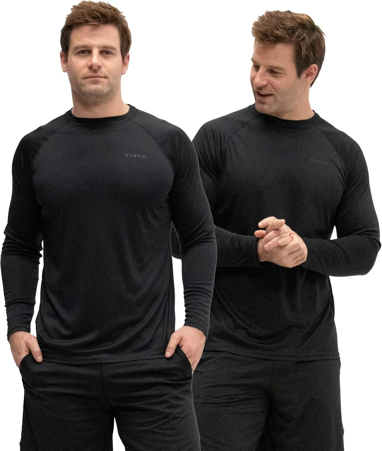 KISTA 2 Pack Men's Sun Protection Shirts UV SPF UPF 50  Long Sleeve Rash Guard Fishing Running Quick Dry Lightweight (X-Large, Black/Black)