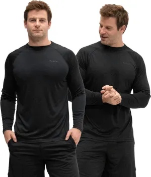 KISTA 2 Pack Men's Sun Protection Shirts UV SPF UPF 50  Long Sleeve Rash Guard Fishing Running Quick Dry Lightweight (X-Large, Black/Black)