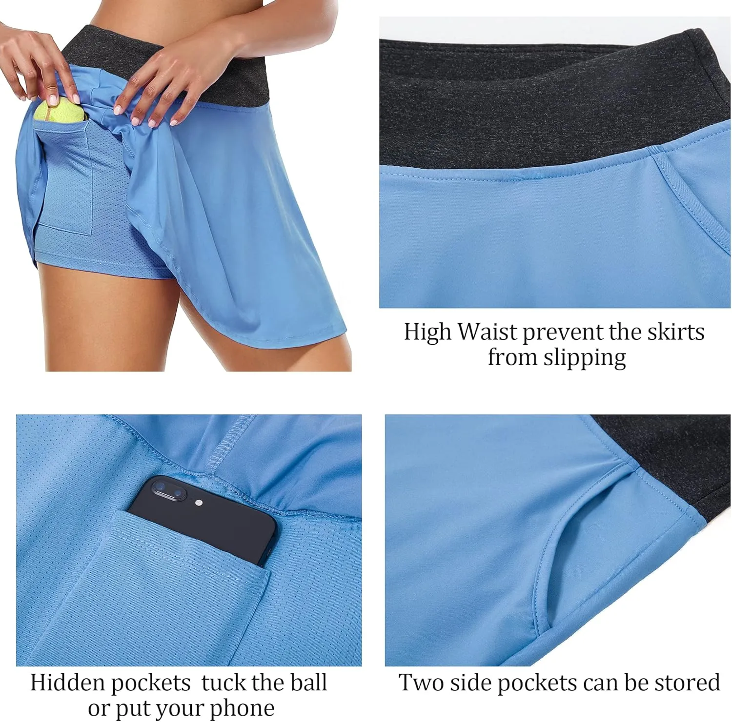 KORALHY Women's Tennis Golf Athletic Skorts with Shorts High Waisted Colorblock Skirts