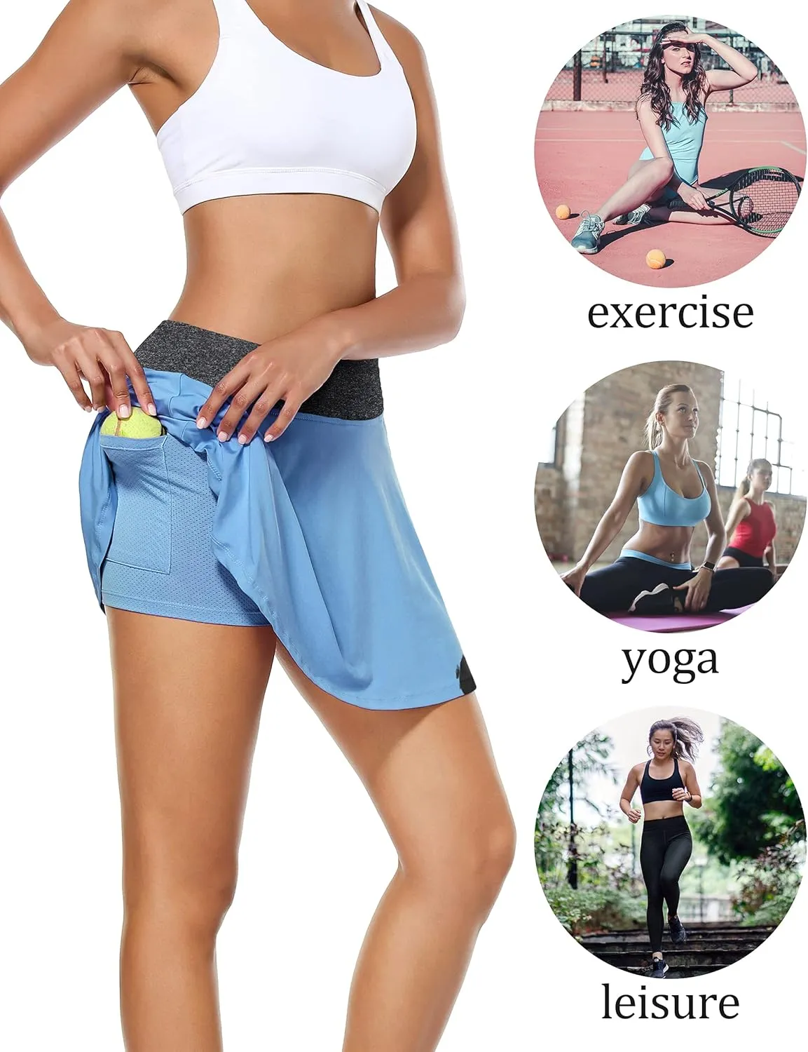 KORALHY Women's Tennis Golf Athletic Skorts with Shorts High Waisted Colorblock Skirts