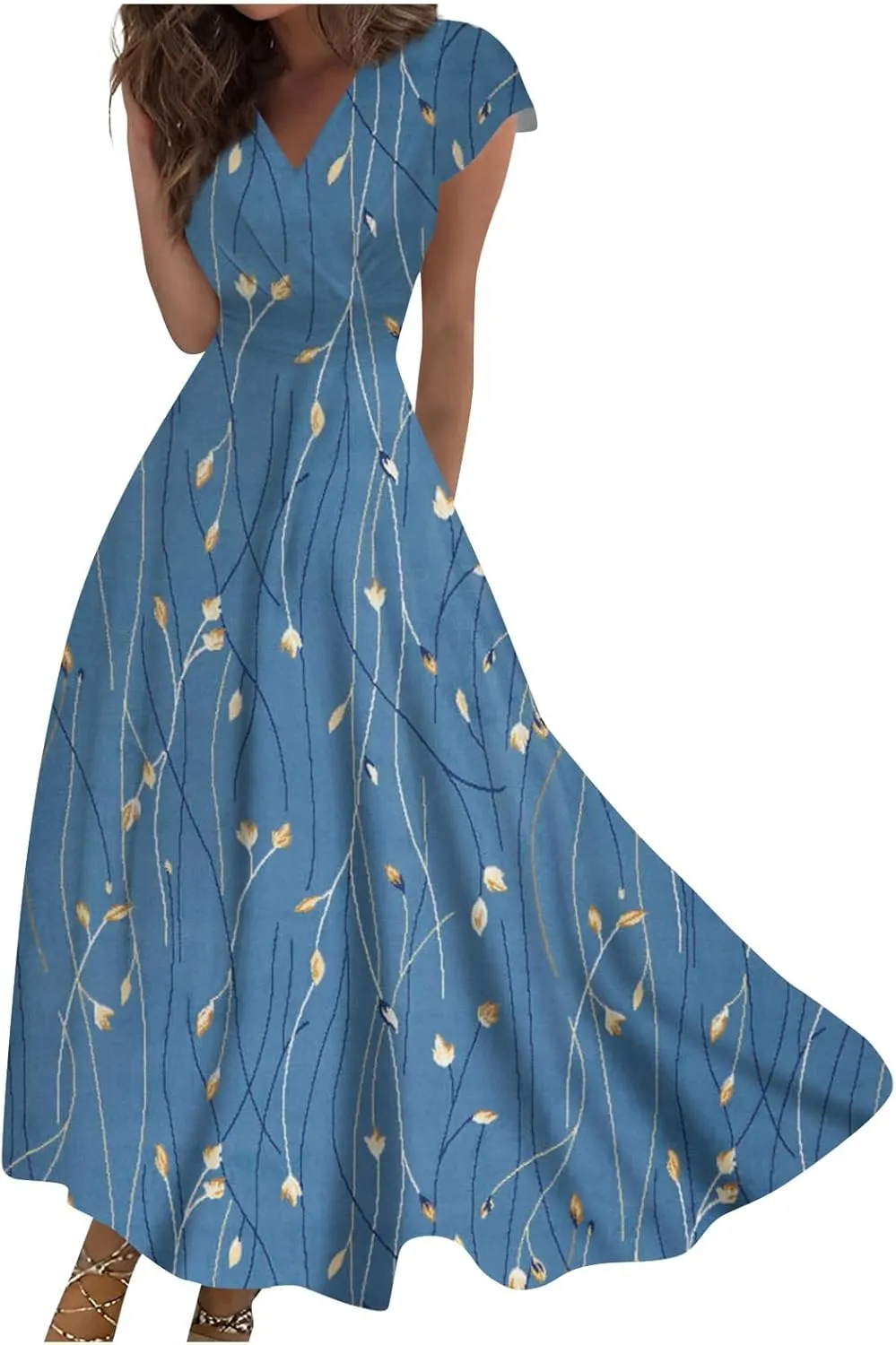 Ladies Sexy Vintage Dresses Bohemian Summer Maxi Loose Fit 2025 V Neck Short Sleeve Daily A Line Loose Fit Party Dress