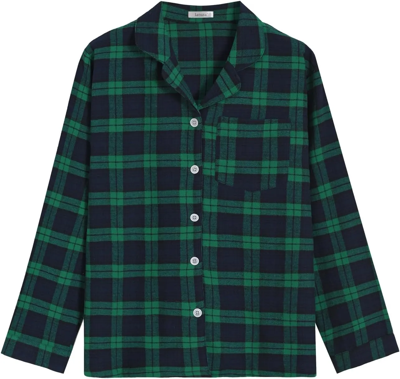 Latuza Women's Plaid Flannel Pajama Shirt Button Down Long Sleeve Pj Top