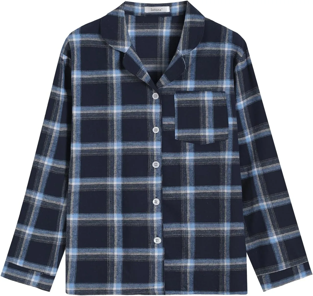 Latuza Women's Plaid Flannel Pajama Shirt Button Down Long Sleeve Pj Top