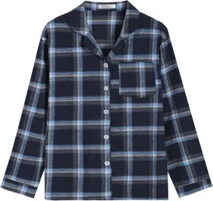 Latuza Women's Plaid Flannel Pajama Shirt Button Down Long Sleeve Pj Top