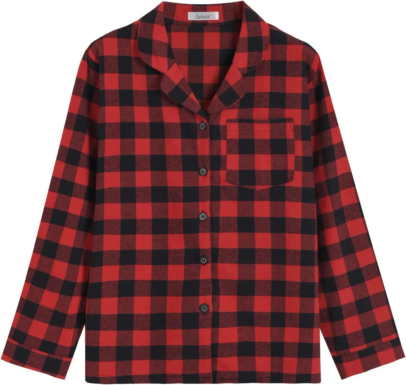 Latuza Women's Plaid Flannel Pajama Shirt Button Down Long Sleeve Pj Top