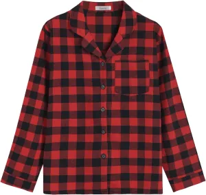 Latuza Women's Plaid Flannel Pajama Shirt Button Down Long Sleeve Pj Top