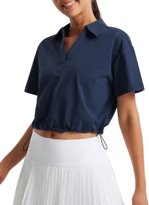 Libin Women's Short Sleeve V-Neck Polo Shirts Collared Lightweight Loose Fit T Shirt Cropped Tennis Golf Tops