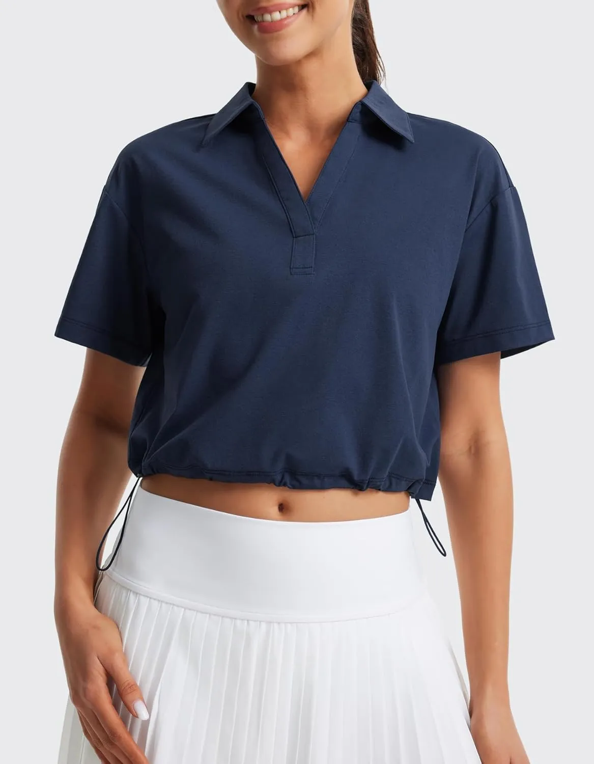 Libin Women's Short Sleeve V-Neck Polo Shirts Collared Lightweight Loose Fit T Shirt Cropped Tennis Golf Tops