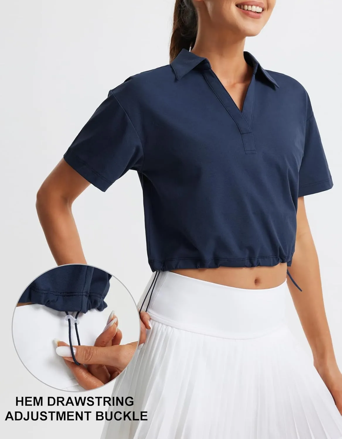 Libin Women's Short Sleeve V-Neck Polo Shirts Collared Lightweight Loose Fit T Shirt Cropped Tennis Golf Tops