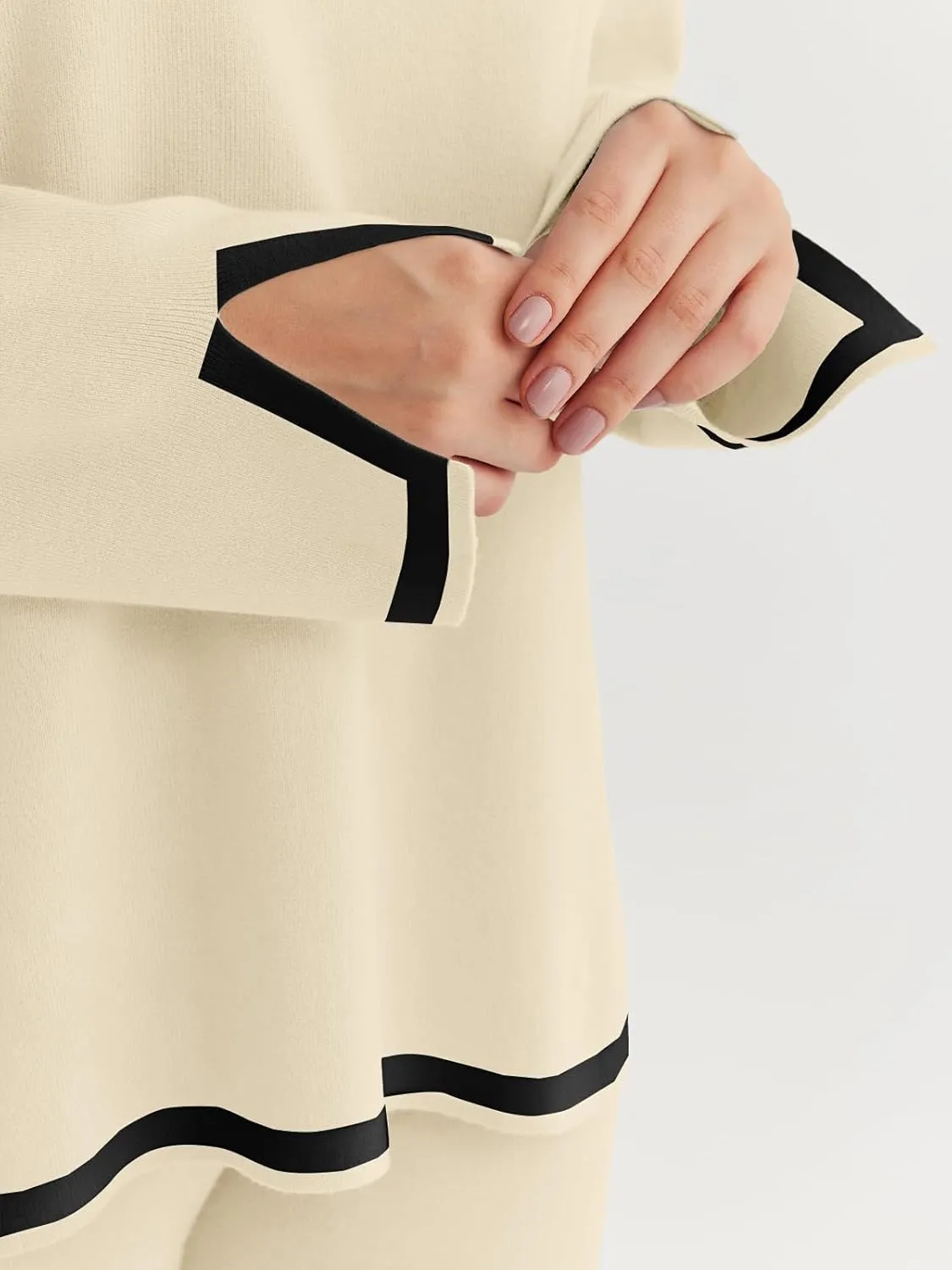 LILLUSORY Women Fall 2 Piece Lounge Set Outfits Sweatsuits Long Sleeve Sweater Tops Wide Leg Pants