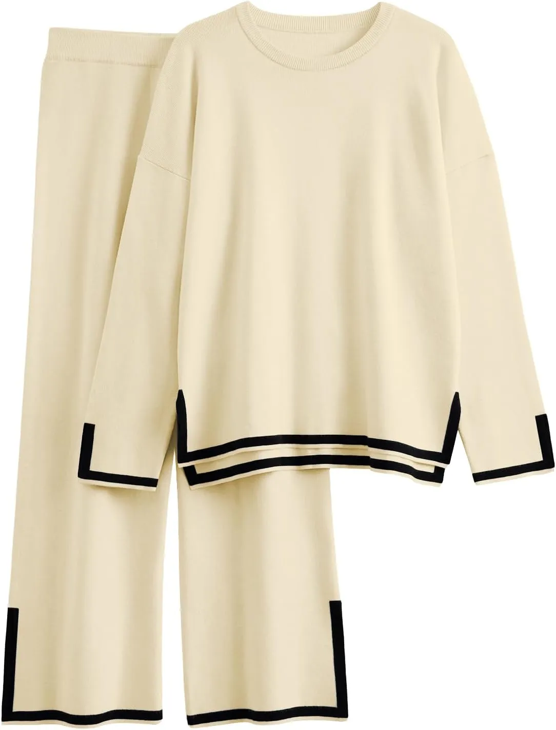 LILLUSORY Women Fall 2 Piece Lounge Set Outfits Sweatsuits Long Sleeve Sweater Tops Wide Leg Pants