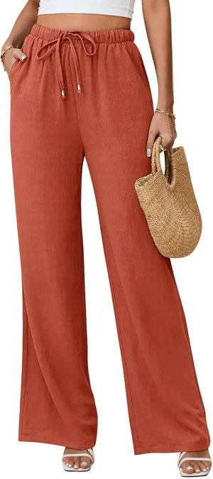 Linen Pants for Women Flowy Palazzo Pants Boho High Waist Wide Leg Trousers Summer Beach Vacation Outfits 2025