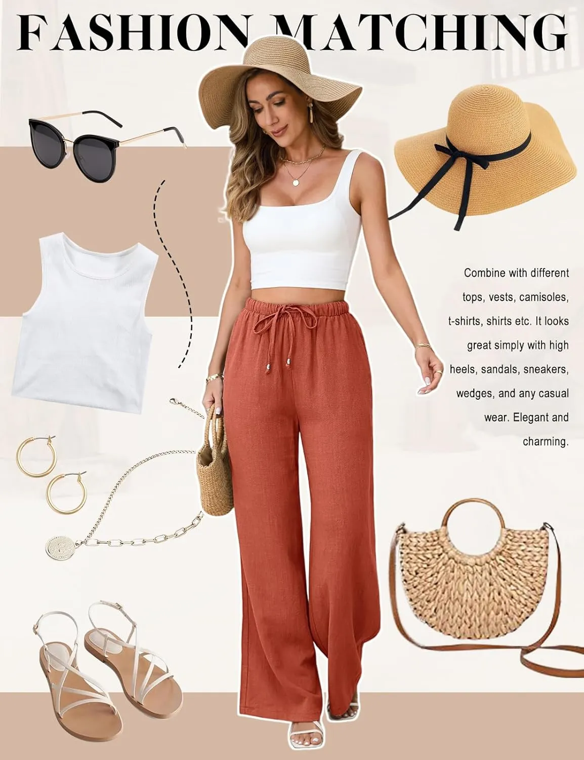 Linen Pants for Women Flowy Palazzo Pants Boho High Waist Wide Leg Trousers Summer Beach Vacation Outfits 2025