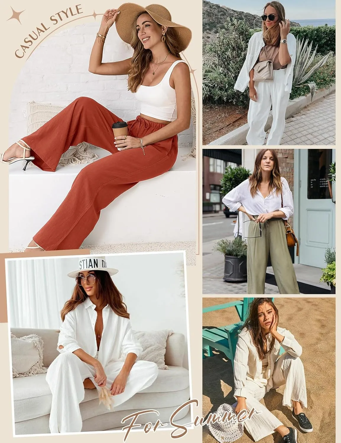 Linen Pants for Women Flowy Palazzo Pants Boho High Waist Wide Leg Trousers Summer Beach Vacation Outfits 2025
